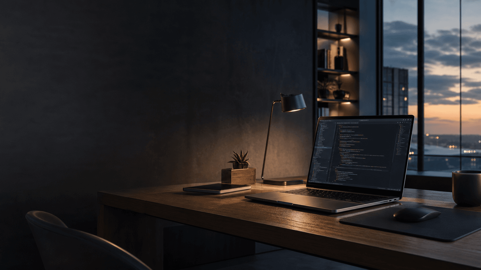 Modern developer workstation with ambient lighting